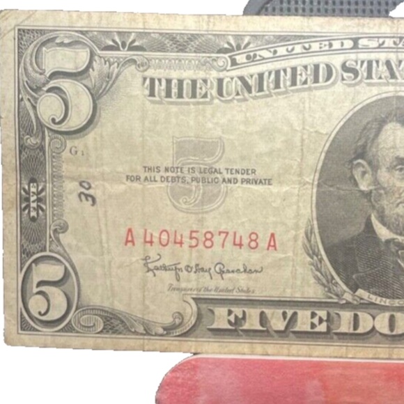 1963 $5 Red Seal # A 40458748 A Legal Note-63 Years old - Picture 1 of 5